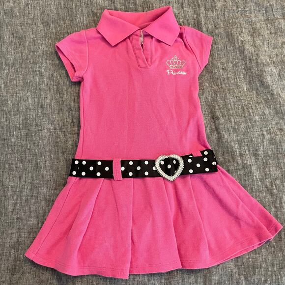 Dollie & Me Pink Polo Toddler Dress with Polka Dot Belt - Picture 1 of 10